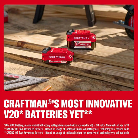 CRAFTSMAN V20 6 Ah Advanced Battery Starter Kit, Includes V20 Battery and Charger (CMCB2106-CK)