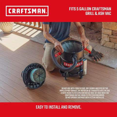 CRAFTSMAN CMXZVBE38810 Genuine 5 Gal. Grill & Ash Vacuum Drum Filter | For Cold Ash, Dry Only Micro Cloth Filter, fits 5 Gallon CRAFTSMAN Ash Vac, CMXEVBE17050