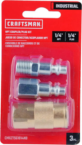CRAFTSMAN 1/4-in NPT Universal Coupler/Plug Kit, 3-Piece, Industrial Interchange, Steel and Brass Construction