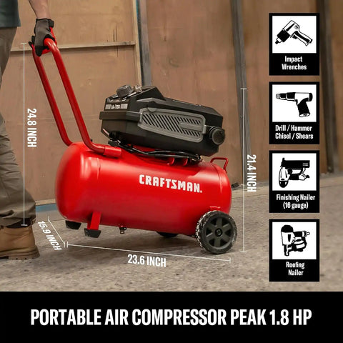 Craftsman 10-Gallon Air Compressor, 1.8 HP, Max 175 PSI, 4.0 CFM @ 90PSI, 5.0 CFM@40PSI, Oil-Free, Quiet Shop Air Compressor with Wheels for Spraying Pneumatic Tool, Model: CMXECXA0201041