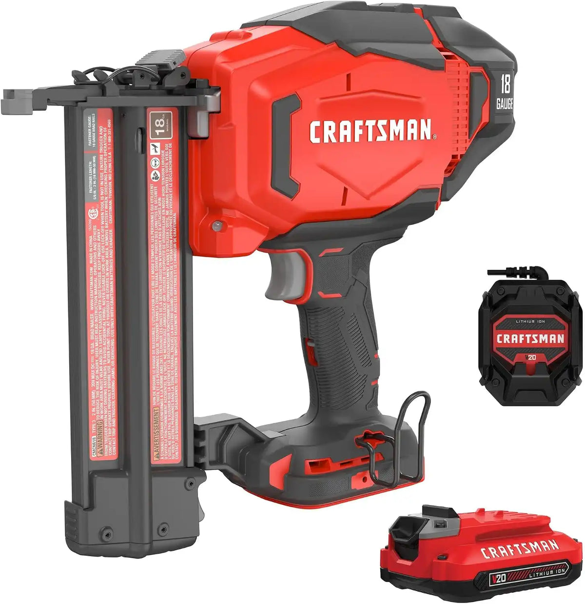 CRAFTSMAN V20 Cordless Brad Nailer, 18 Gauge Nail Gun, with Battery and Charger (CMCN618C1)