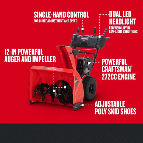 CRAFTSMAN Select 28" Two-Stage Self Propelled Snow Thrower with Push-Button Start, Gas Powered, 277cc 4-Cycle OHV Engine (31AH6F2GB93)