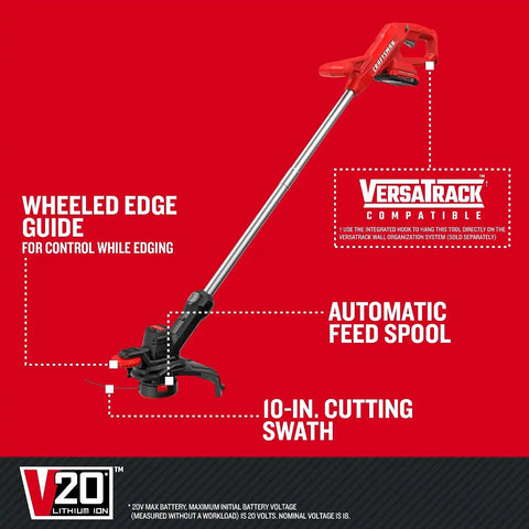 CRAFTSMAN V20 Cordless 10 in. WEEDWACKER String Trimmer and Edger Kit with 2.0 Ah Battery and Charger (CMCST915D1)