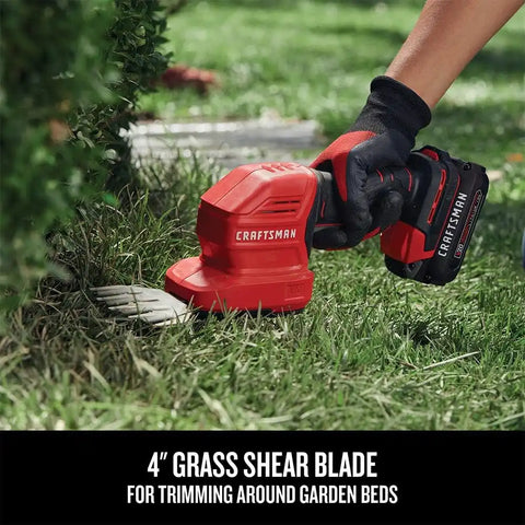 CRAFTSMAN V20 4 In. Cordless Handheld Grass Trimmer and 8 In. Mini Hedge Trimmer, Battery and Charger Included, Rechargeable 2 in 1 Grass Shear and Bush Trimmer (CMCSS800C1)