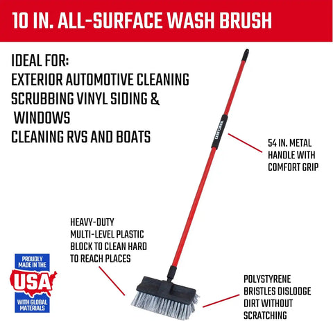 CRAFTSMAN CMXMKIT0080 3-Piece Heavy Duty Cleaning Tool Set with 10 in.All-Surface Wash,12 in. Scrubbing Deck Brush & 18 in. Push Broom, Brown