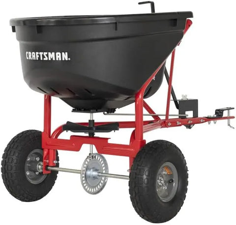 Craftsman Pull-Behind Lawn Broadcast Spreader for Seed, Fertilizer & Ice Melt, 110 lb Capacity with Universal Hitch, Made in USA