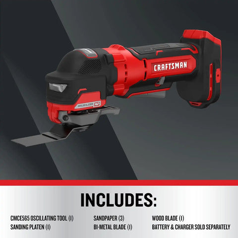 CRAFTSMAN V20 Cordless Oscillating Tool, Multi-Tool, Up to 19,000 OPM, Bare Tool Only (CMCE565B)