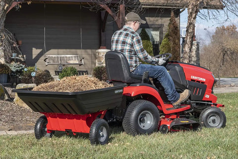 Craftsman Tow Poly Dump Cart for Lawn Tractors and ATVs, 350 lb Load Capacity, 10 Cu Ft Lawn and Garden Utility Trailer