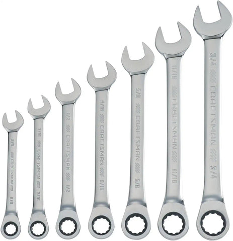 CRAFTSMAN 7-Piece Combination Ratcheting Wrench Set, 12-Point Standard SAE (CMMT87020)