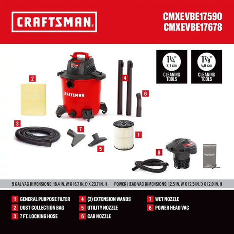 CRAFTSMAN 9 Gal. 4.25 Peak HP and 1.75 Peak HP Powerhead Vacuum Bundle