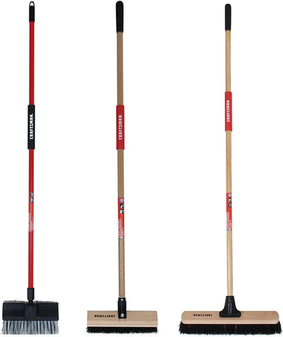 CRAFTSMAN CMXMKIT0080 3-Piece Heavy Duty Cleaning Tool Set with 10 in.All-Surface Wash,12 in. Scrubbing Deck Brush & 18 in. Push Broom, Brown
