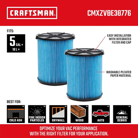CRAFTSMAN CMXZVBE38776 Genuine 5-20 Gal. Fine Dust Wet Dry Vacuum Filter