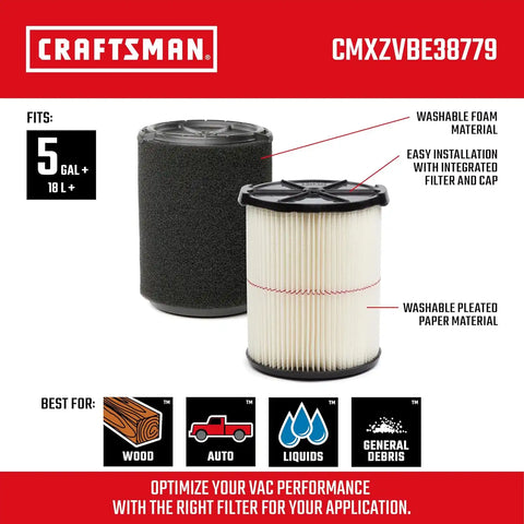 CRAFTSMAN CMXZVBE38779 Genuine 5-20 Gal. General and Wet Debris Vac Filters