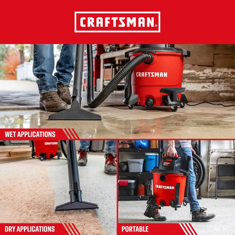 CRAFTSMAN CMXEVBE18590 9 Gallon 4.25 Peak HP Wet Dry Vac, Portable Shop Vacuum Wet and Dry with Filter, 3 Dust Bags, Hose, Dusting Brush and Attachments for Home, Garage and Automotive Cleaning