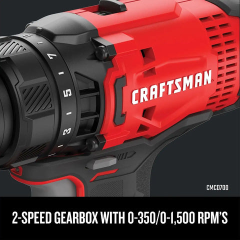 CRAFTSMAN V20 MAX Cordless Drill Driver and Impact Driver Set, Power Tool Set with 2 Batteries and Charger, LED Work Light, 2 Bits, Bag (CMCK200C2)