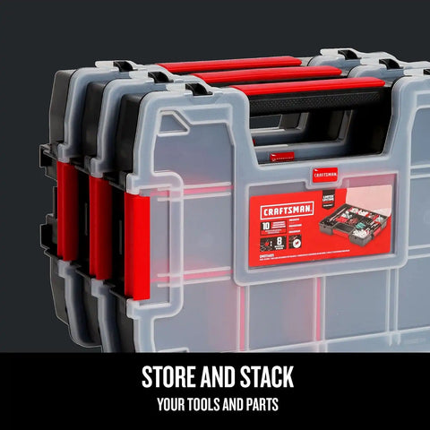 CRAFTSMAN Storage Organizer,Small Parts Organizer with 10-Compartments,Lid Includes Secure Latch (CMST60964M), (Pack of 6)