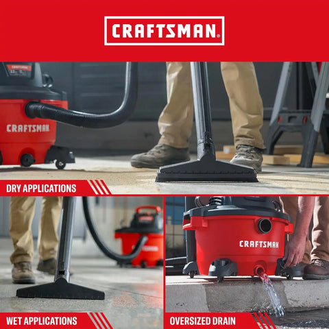 CRAFTSMAN CMXEVBE17594 12 Gallon 6.0 Peak HP Wet Dry Vac, Portable Shop Vacuum Wet and Dry with 3 Filters, Dust Bag, Hose and Attachments for Home Projects & Renovations