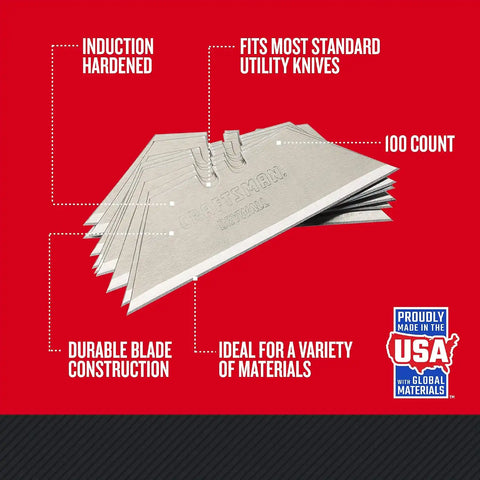 CRAFTSMAN Utility Knife Blades, 100 Pack, for Drywall, Leather, Rubber and More (CMHT11921A)
