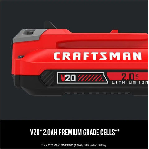 CRAFTSMAN V20 2Ah Lithium Ion Power Tool Battery 2-Pack and Charger Starter Kit (CMCB202-2CK)