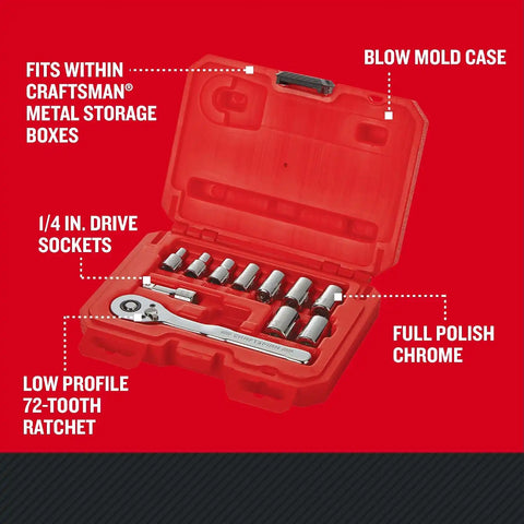 CRAFTSMAN Mechanics Tool Set, Metric, 1/4 Inch Drive, 11 Piece (CMMT34871) (Pack of 6)