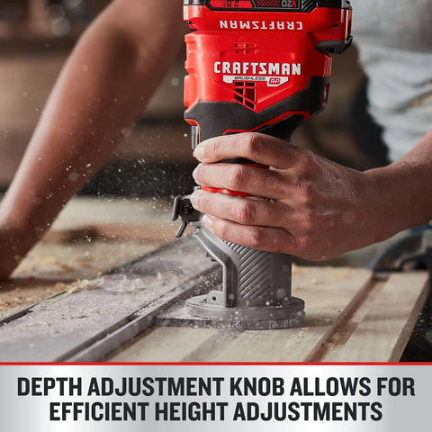 CRAFTSMAN V20 Router Tool, Cordless, Variable Speed, Fixed Base Router with Depth Adjustment, Bare Tool Only (CMCW400B)
