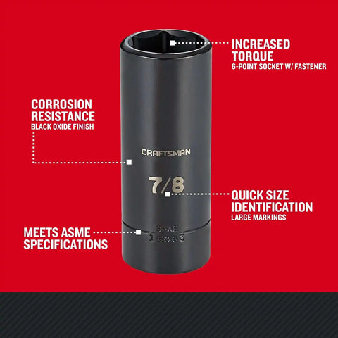 CRAFTSMAN Deep Impact Socket, SAE, 1/2-Inch Drive, 7/8-Inch (CMMT16063)