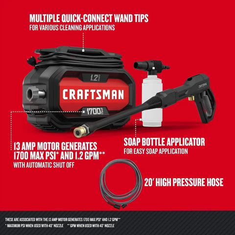 CRAFTSMAN 1700-PSI Electric Pressure Washer Bundle with Bionic Steel 25 FT Garden Hose with Nozzle