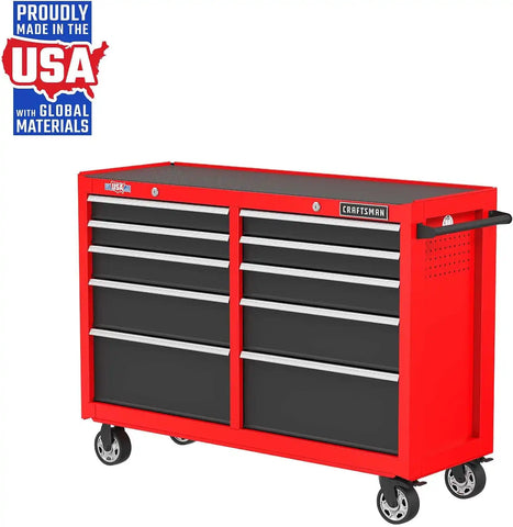 CRAFTSMAN S2000 52" Tool Chest, 10-Drawer Rolling Tool Storage Cabinet with Tray and Holder, Red (CMST352102RB)