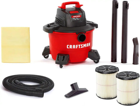 CRAFTSMAN CMXEVBE17584 6 Gallon 3.5 Peak HP Wet Dry Vac, Portable Shop Vacuum Wet and Dry with 2 Filters, Dust Bag, Hose and Attachments for Home, Garage and Automotive Cleaning