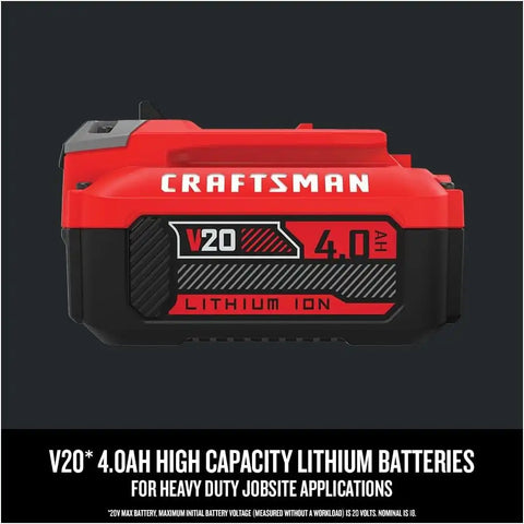 CRAFTSMAN V20 Battery and Charger, for Power Tool Kits and Outdoor Tools, 4.0 Ah, Lithium Ion Battery (CMCB204-CK)