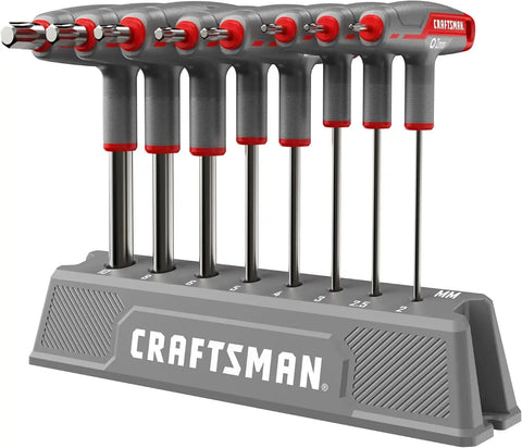 CRAFTSMAN OVERDRIVE Metric T Handle Allen Wrench Set, 8 PC (CMHT26033) | Steel T-handle hex key set, Includes 8 PCs from 2 mm to 10 mm, Corrosion resistant, Tight Torque, Organizer stand