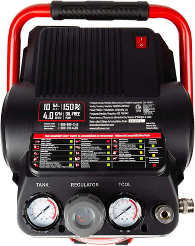 Craftsman Air Compressor 10 Gallon, Peak 1.8 HP, Max 150 PSI, 4.0CFM@90PSI, 5.0 CFM@40PSI, Oil-free, Portable Air Compressor with Wheel, 120V, Model: CMXECXA0331042