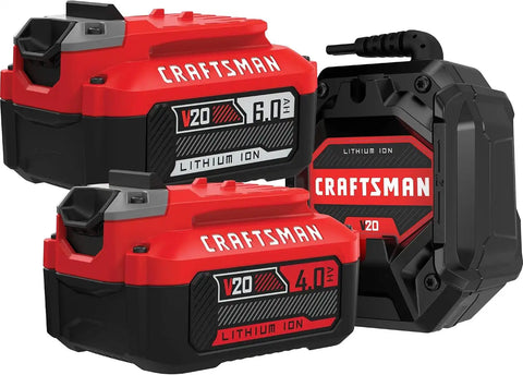 CRAFTSMAN 20V Battery and Charger Set, 4Ah and 6Ah Lithium Ion Batteries and 1 Charger, Cordless Tool Battery Packs (CMCB2046-CK)