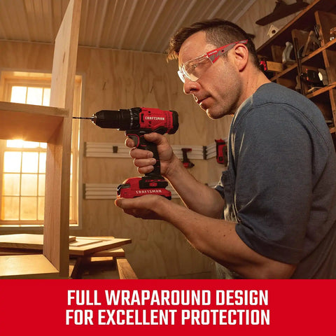 Craftsman 200, Safety Glass, Comfort Fit - Clear, Red Frame