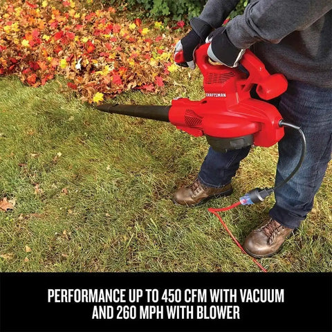 CRAFTSMAN 3-in-1 Leaf Blower, Vacuum and Mulcher, Backpack Blower Up to 260 MPH, 12 Amp, Corded Electric Leaf Collector (CMEBL7000)