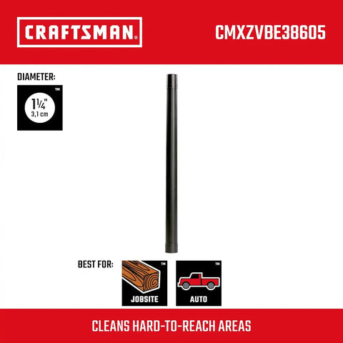 CRAFTSMAN CMXZVBE38605 1-1/4 in. Extension Wand Wet Dry Vac Attachment | Industrial-Grade Shop Vacuum Accessory for Extending Reach While Cleaning, Fits 1-1/4 in. Hose Diameter