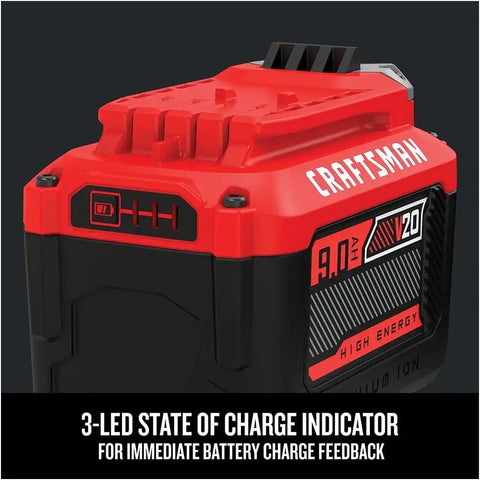 CRAFTSMAN V20 Lithium Ion Battery for Power Tools, 9 Ah, LED Charge Indicator (CMCB209)
