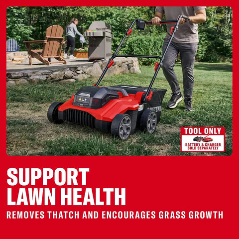 CRAFTSMAN 2 X V20 Brushless RP Lawn Dethatcher and Scarifier, Cordless, 14 in Deck, Up to 45 Min of Runtime, 50L Removable Collection Bag, Tool Only (CMCOE210B)