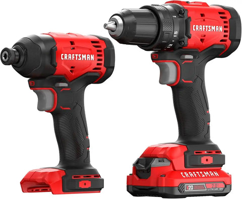 CRAFTSMAN V20 Cordless Drill Set and Impact Driver, Includes 2Ah Battery and Charger, Power Tool Set with 1700 RPM 1/2 In. Power Drill, 1800 Torque 1/4 In. Impact Screwdriver, LED (CMCK201D1)