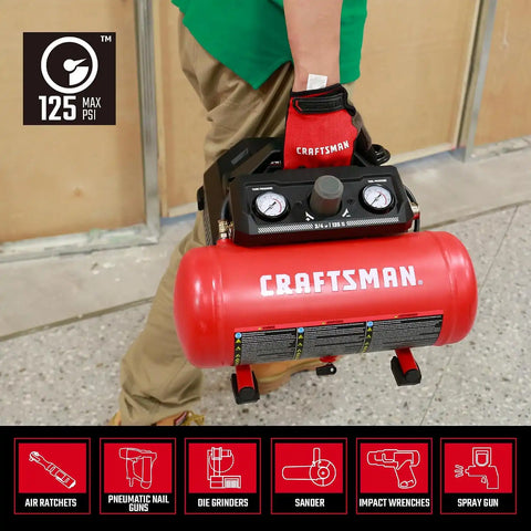 CRAFTSMAN 1.5 Gallon 3/4HP Oil-Free Portable Air Compressor 125PSI | Lightweight, 1.5 CFM @ 90 PSI, Fast Fill and Consistent Power, Oil-free Pump, Low Maintenance, Home DIY, Tire Inflation