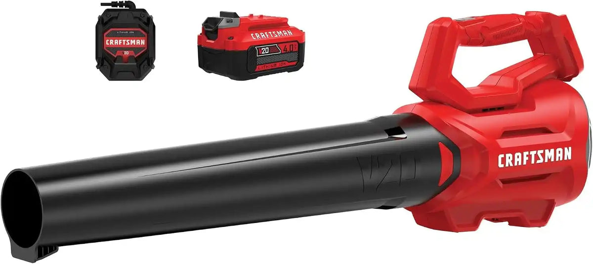 CRAFTSMAN V20 Cordless Axial Leaf Blower Kit, Includes 4.0 Ah Battery and Charger, 100 MPH and 380 CFM Clearing Power, Lightweight, 2 Speed Trigger (CMCBL700M1)
