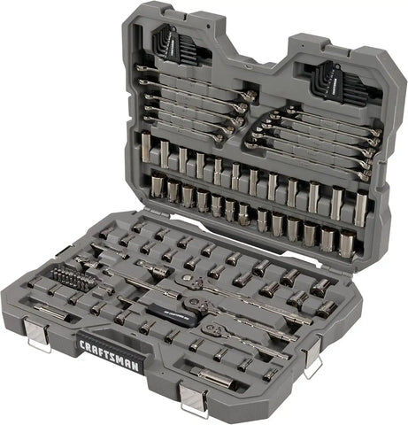 CRAFTSMAN OVERDRIVE 121-Piece Gunmetal Chrome Mechanics Tool Set, Standard SAE/Metric Socket Set, with Hard Case (CMMT99121L)