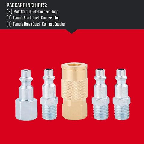 CRAFTSMAN 5-pc NPT Coupler/Plug Kit, Industrial Quick Connect, Steel and Brass, 1/4-in NPT Threads