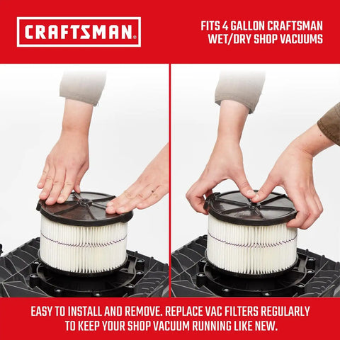 CRAFTSMAN CMXZVBE38741 Genuine 4 Gal. General Purpose Wet Dry Vac Filter | Fits Most 4 Gallon CRAFTSMAN Shop Vacuums, Easy Installation and Traps General Debris