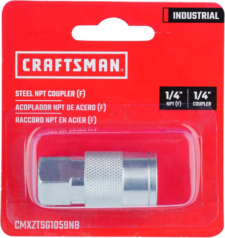 CRAFTSMAN 1/4-in Steel NPT Female Coupler for Air Hose Fittings, Quick Connector Coupler, Industrial Interchange