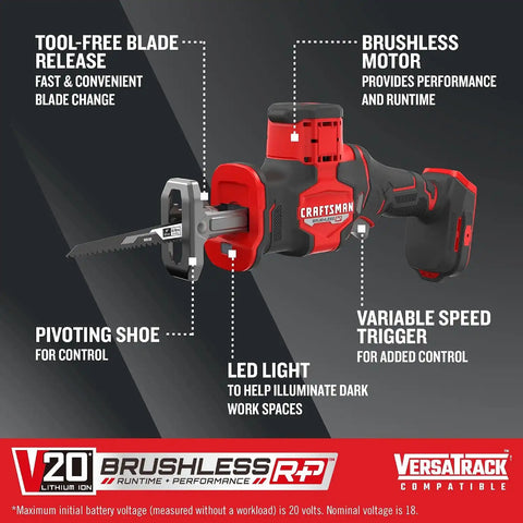 CRAFTSMAN V20 Cordless Reciprocating Saw, 2,800 SPM, Bare Tool Only (CMCS340B)