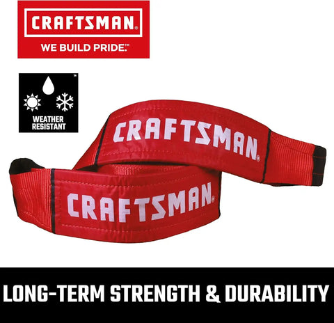 CRAFTSMAN 4" x 30' Heavy Duty Tow Recovery Strap with Loop Ends | 20,000 lbs Break Strength, Weather-Resistant Strap, Reinforced Looped Ends, Emergency Off-Road 4X4 Tow and Recovery Solution