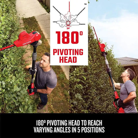 CRAFTSMAN V20 Pole Hedge Trimmer Cordless, 18-Inch, Battery and Charger Included Hedge Trimmer with Extension Pole, Up to 11 Ft Extended Reach (CMCPHT818D1)