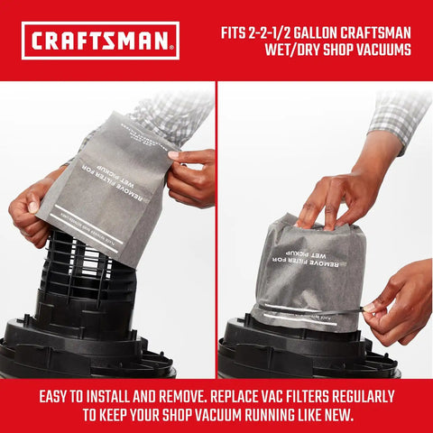 CRAFTSMAN CMXZVBE38737 Genuine 2.5 Gal. Wet Dry Vac Filter Bags with Band | For General Debris, Fits Most CRAFTSMAN 2 to 2.5 Gallon Shop Vacuums and Powerhead Bucket Vac, 3-Pack