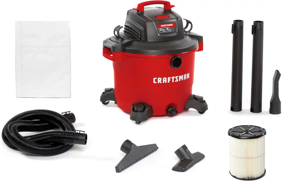 CRAFTSMAN CMXEVBE17595 16 Gallon 6.5 Peak HP Wet Dry Shop Vacuum | Heavy-Duty Wet and Dry Vac with Filter, Dust Bag, Hose and Attachments for Home Projects & Renovations